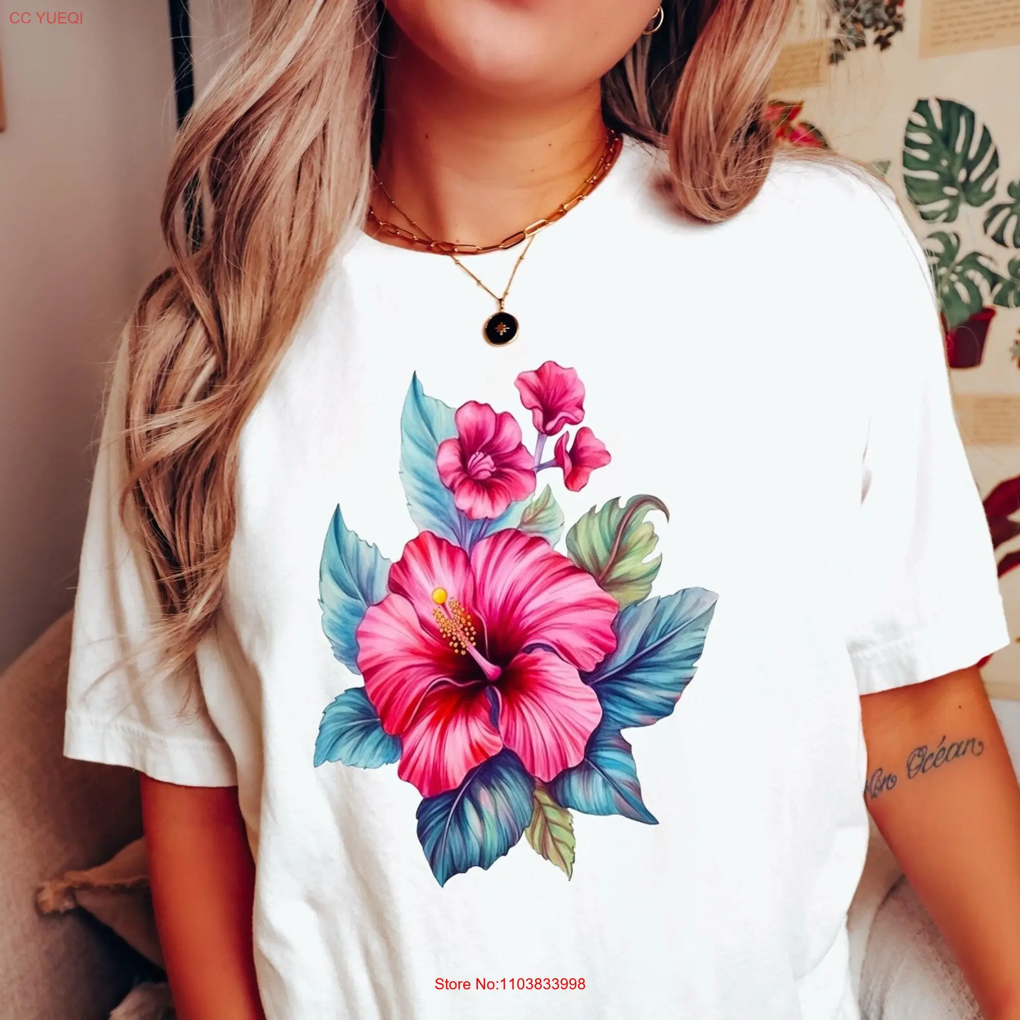 Watercolor Hibiscus Flower T Shirt Summer Vacation Beachy Trendy Preppy Clothes Indie Retro Beach Aesthetic