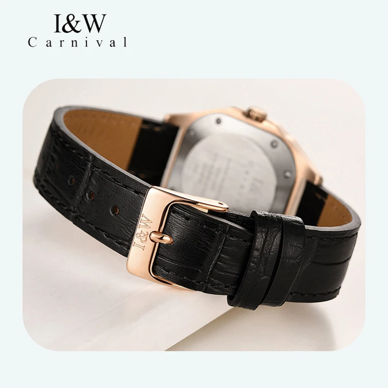 Carnival High-End Series IW Brand Fashion Green Quartz Watch for Women High Quality Leather Sapphire Crystal Luxury Womens Watch