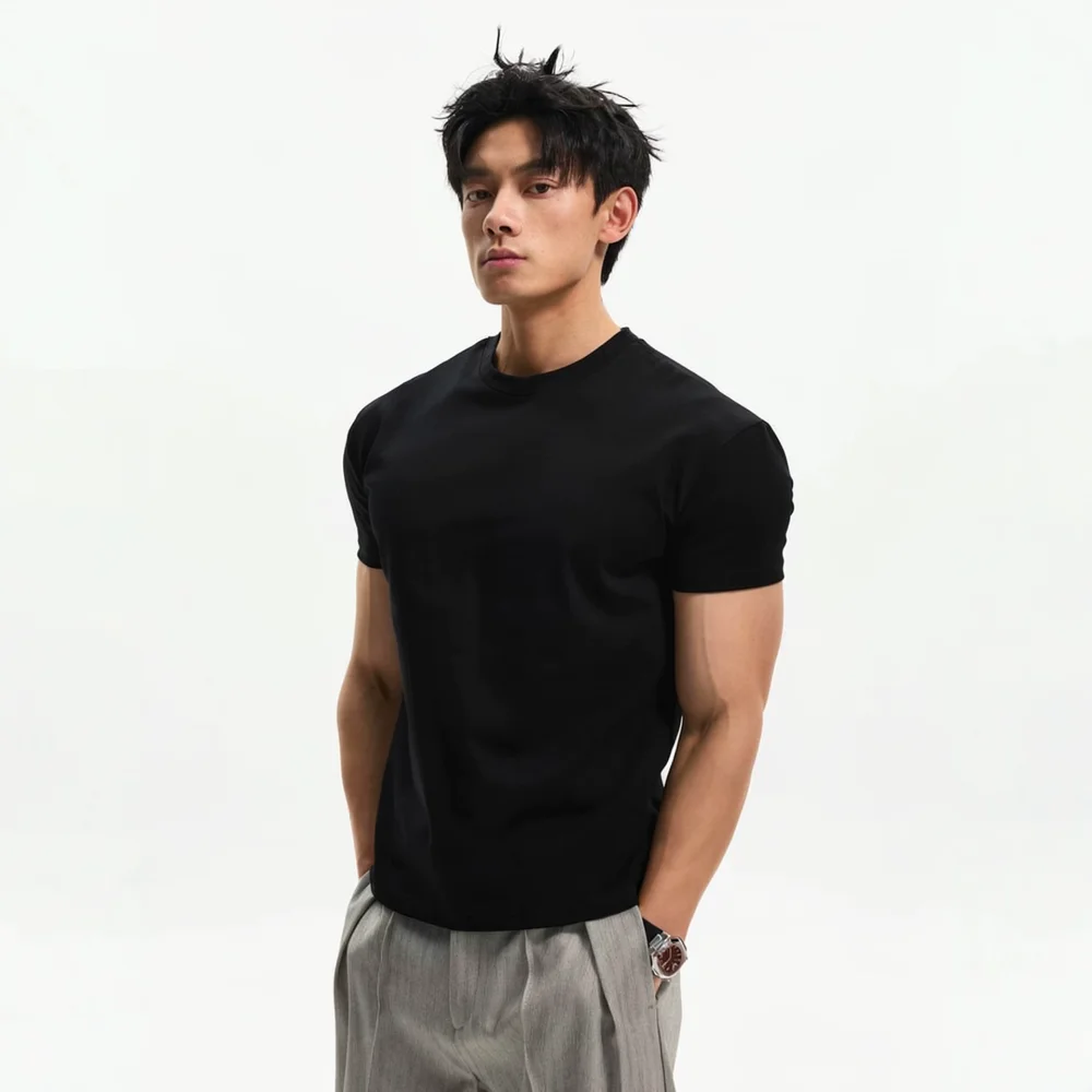 Mens Muscle Fit T Shirt Shoulder Pads Short Sleeve Casual Workout Top Breathable Athletic Gym Summer Sport Tee
