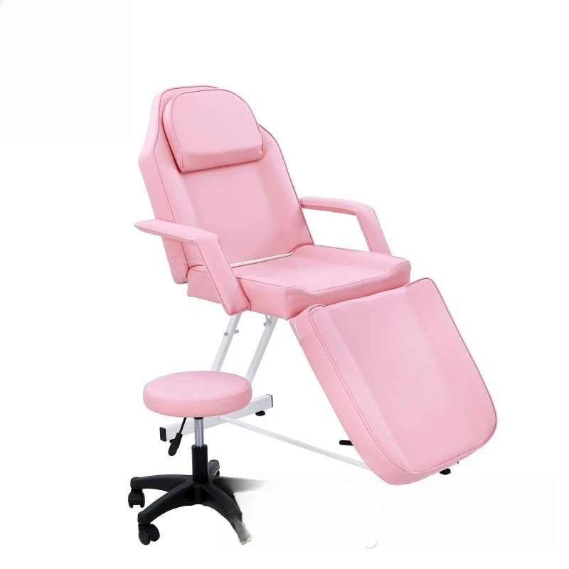 

Pink PU leather beauty chair, multi-angle adjustment beauty bed with stool and hole massage bed