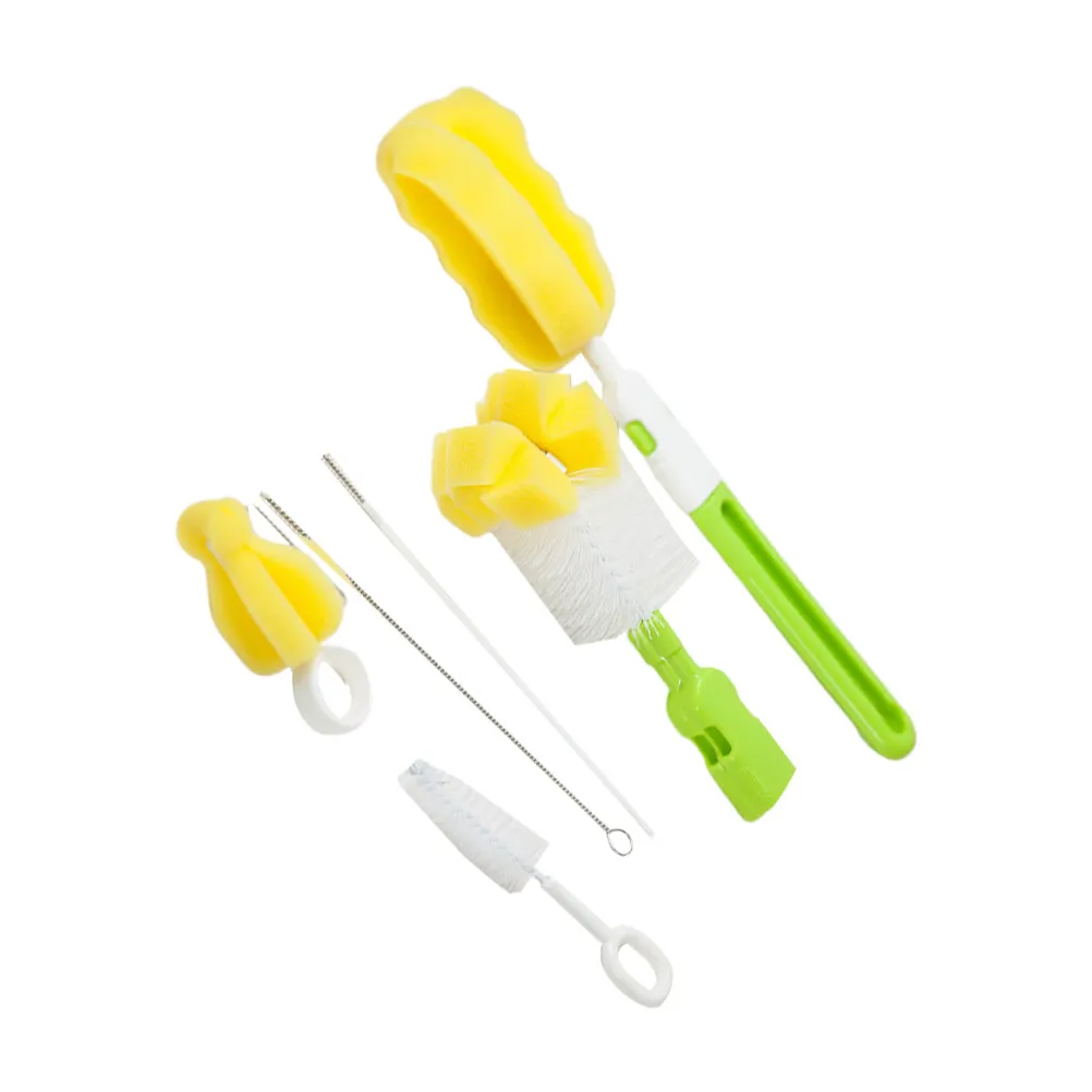 6Pcs Bottle Brush Set for Babies Feeding Bottle Cleaning Brush Kit Soft Sponge Nylon PP Material Easy Grip Home Baby Care