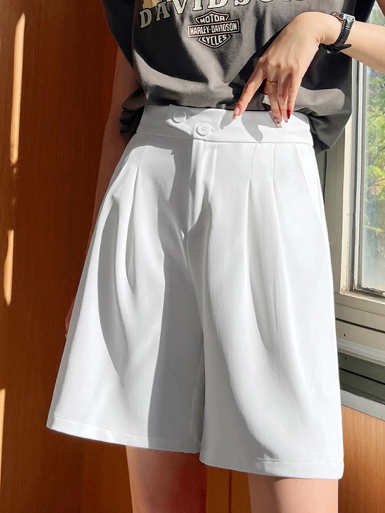 Office Lady 2023 Summer Suit Women Shorts Solid Hot Shorts Knee Length Female Casual Half Trousers Loose Capris Bermuda