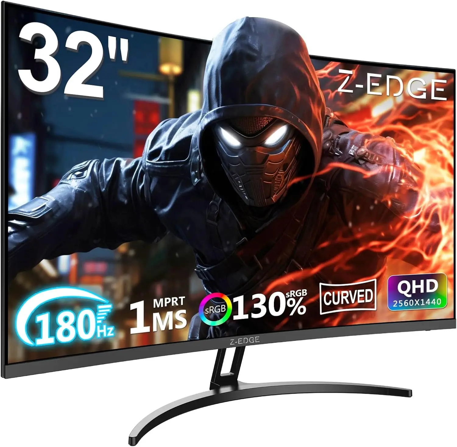 

32-дюймовый изогнутый игровой монитор, QHD 1440P до 180 Гц, ультратонкая рамка, быстрый отклик для захватывающего игрового процесса