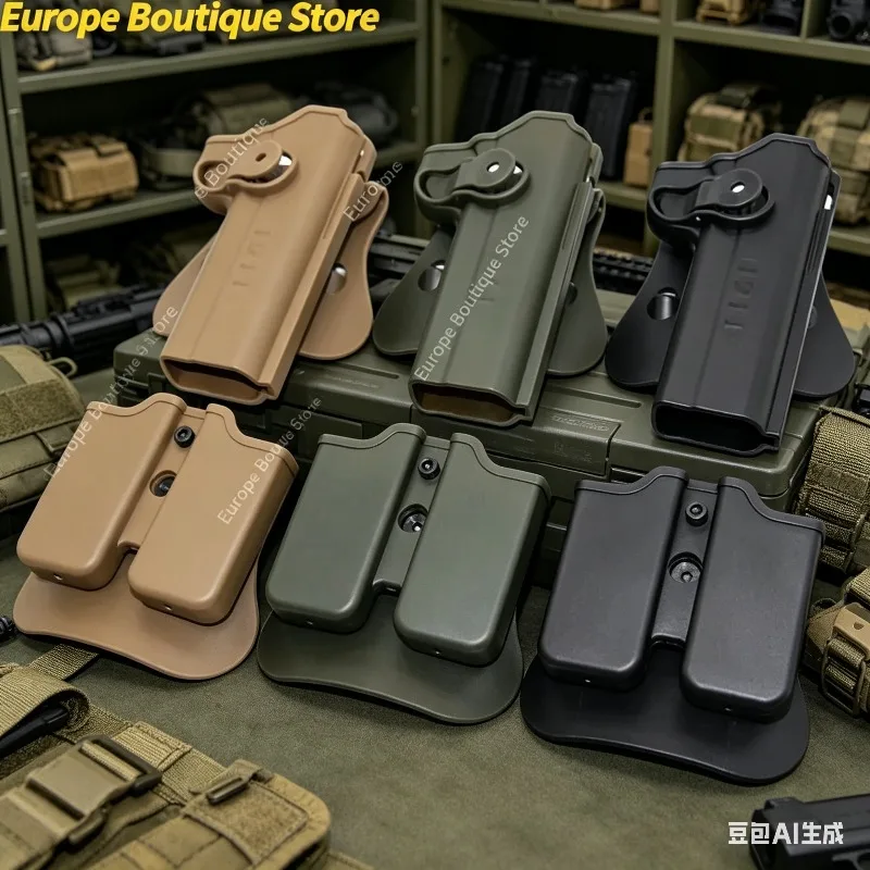

Adjustable 1911 Style Belt Holster With Ammo Pouch Outdoor Carry Case Cosplay Prop Hobby Model Collection Supplies