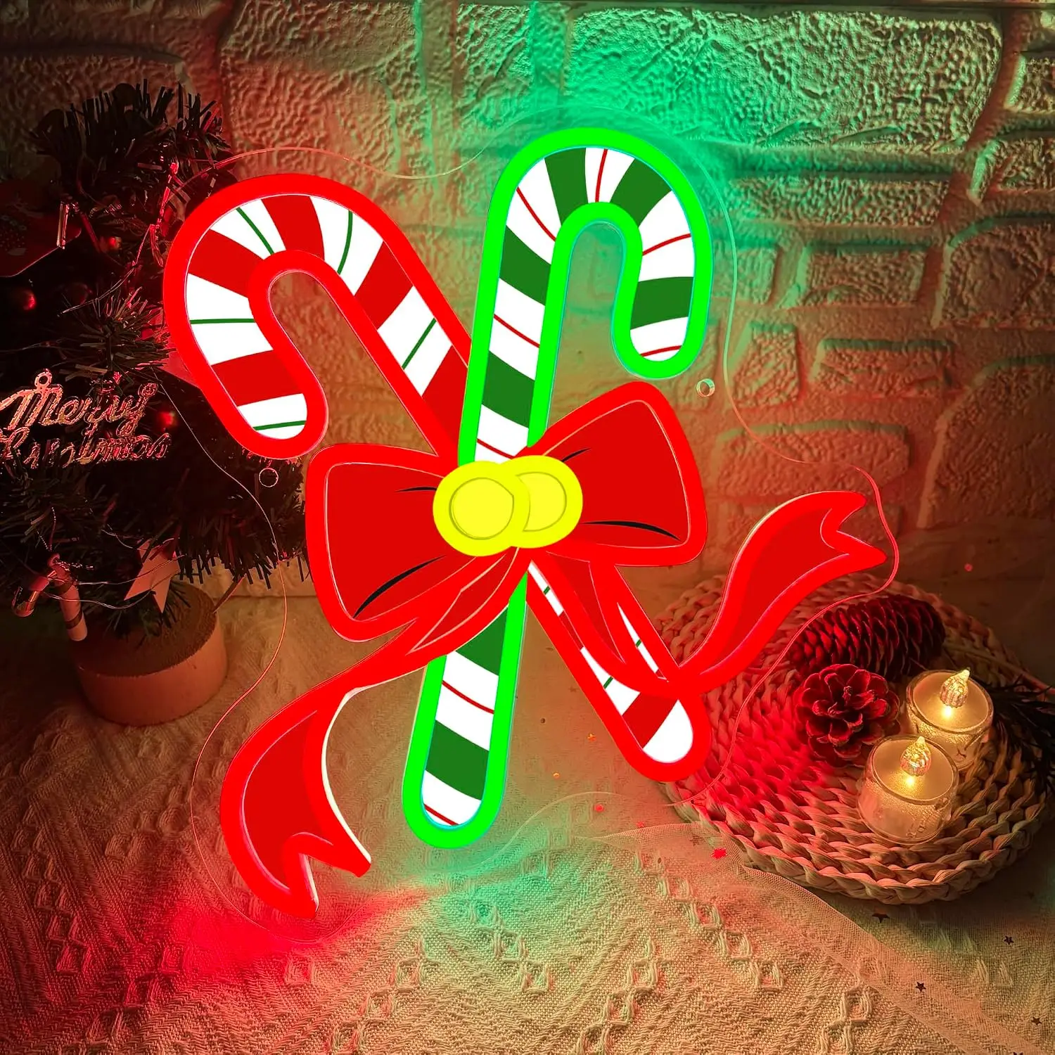 Christmas Candy Cane Neon Sign USB Powered LED Neon Light Wall Light for Xmas Party Home Bedroom Aesthetic Decoration Gift