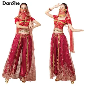 Arabische Bauchtanzkostüm für Frauen, ostindischer Sari, Jasmin, Halloween -Cosplay, Standort, Oberhose, Rave -Kleidung, Bollywood, Erwachsener 8 Hauptverkäufe Indianer Kleidung Sari - №8