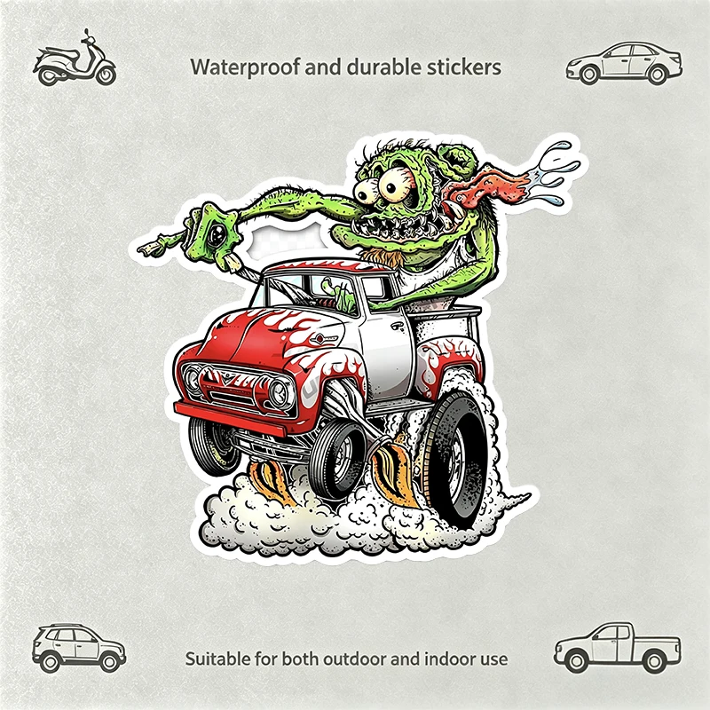 Waterproof Car Sticker Green Monster Driving Flame Pickup Truck Decal