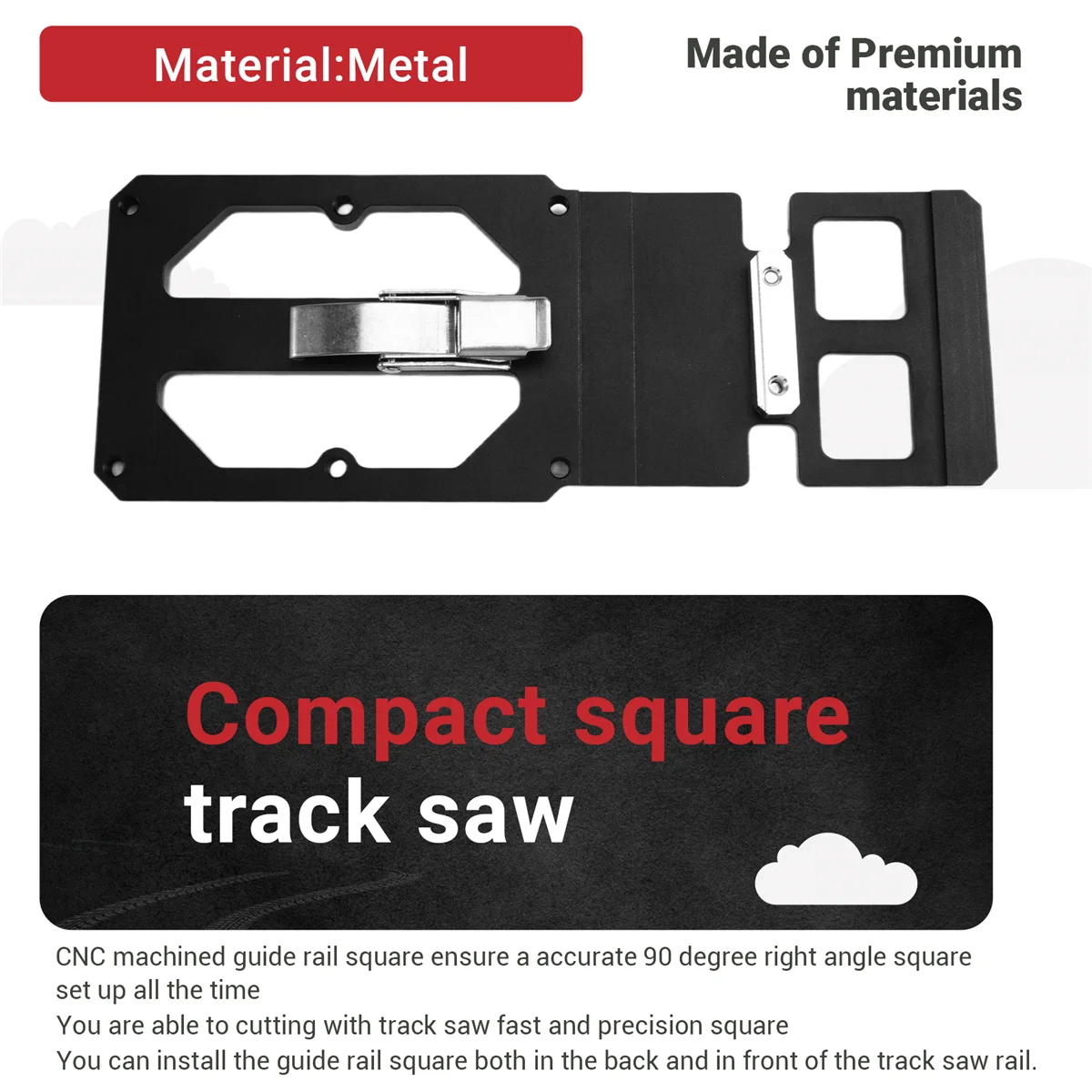 BAAQ Compact Guide Rail Square with Edge Support Track Saw Square Track Saw Rail Square Guide 90 Degree Right Angle Guide