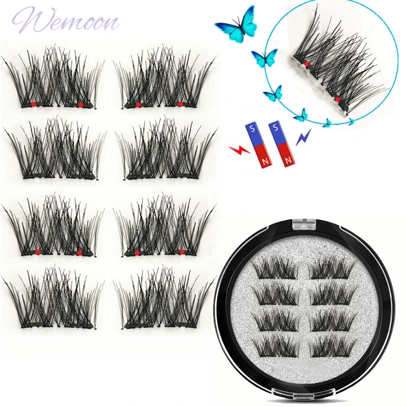 Cils magnétiques demi-yeux avec 2 aimants, kit applicateur de cils, cils de vison naturels entrecroisés, réutilisables, longue durée, 8 pièces