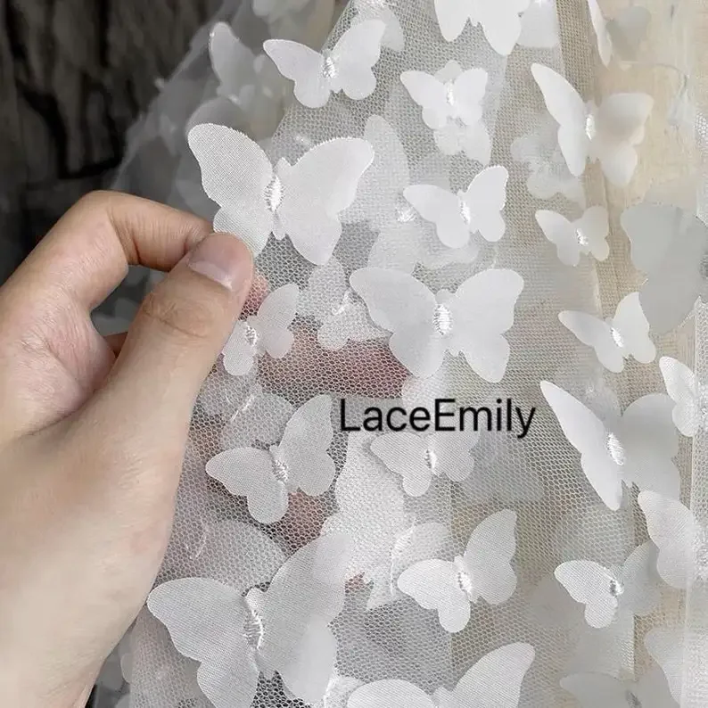 10 Colors 3D Butterfly Embroidery Lace Fabric Butterfly Mesh Tulle Fabric For Bridal, Dress Girl Dress , Wedding Dress,