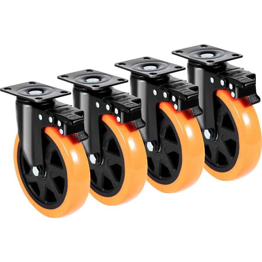 Caster Wheels 6inch Swivel Plate Casters Set of 4 with Security A B Locking No Noise PVC Wheels Heavy Duty 700 lbs Load Capaci