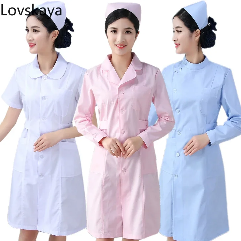 

Doctor short-sleeved winter summer white clothes skirt collar clothes white pink blue long-sleeved