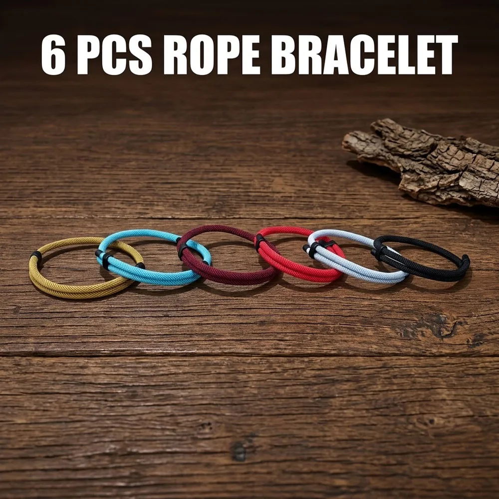 6Pcs/Set Adjustable Rope Bracelet for Men Women Handmade Double‑Layer Cord Bracelet Jewelry Gift