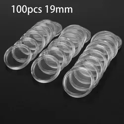 100Pcs 19mm Diameter Transparent Plastic Round Coin Capsules Protector Cases Crescent Opening Design Home Storage Boxes