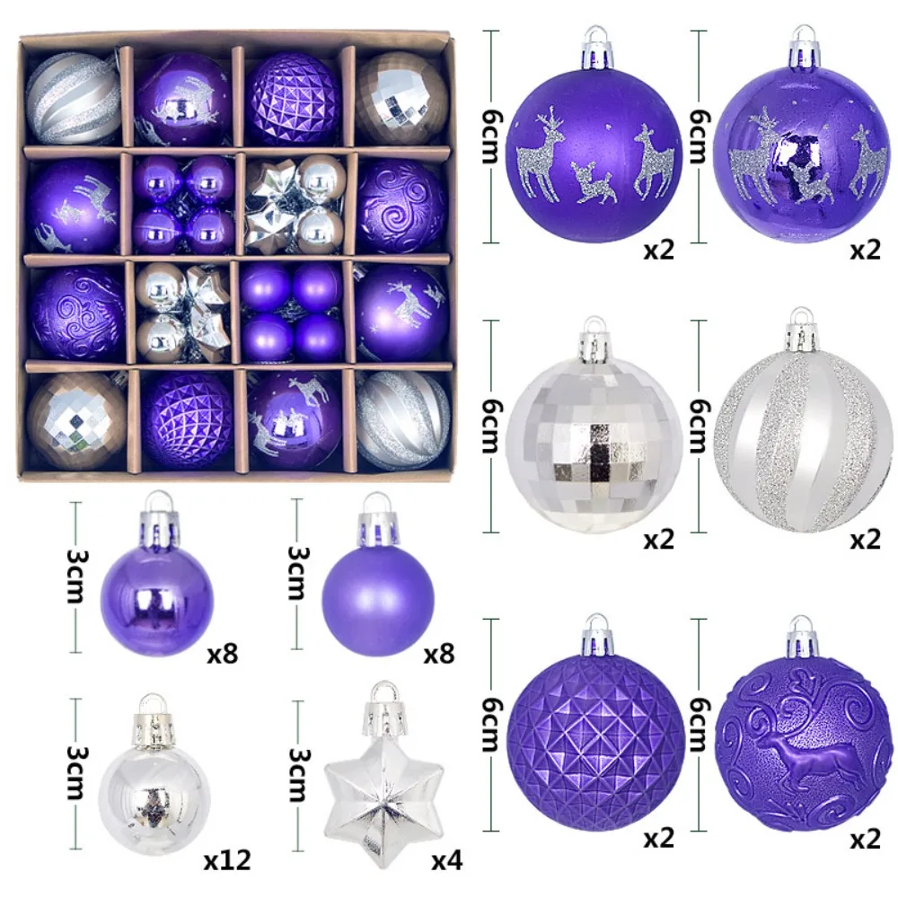 44PCS Fashion Plastic Christmas Ball Set 20 Colors Suspensable Christmas Tree Balls 3-6cm Xmas Ornament Ball Storefront