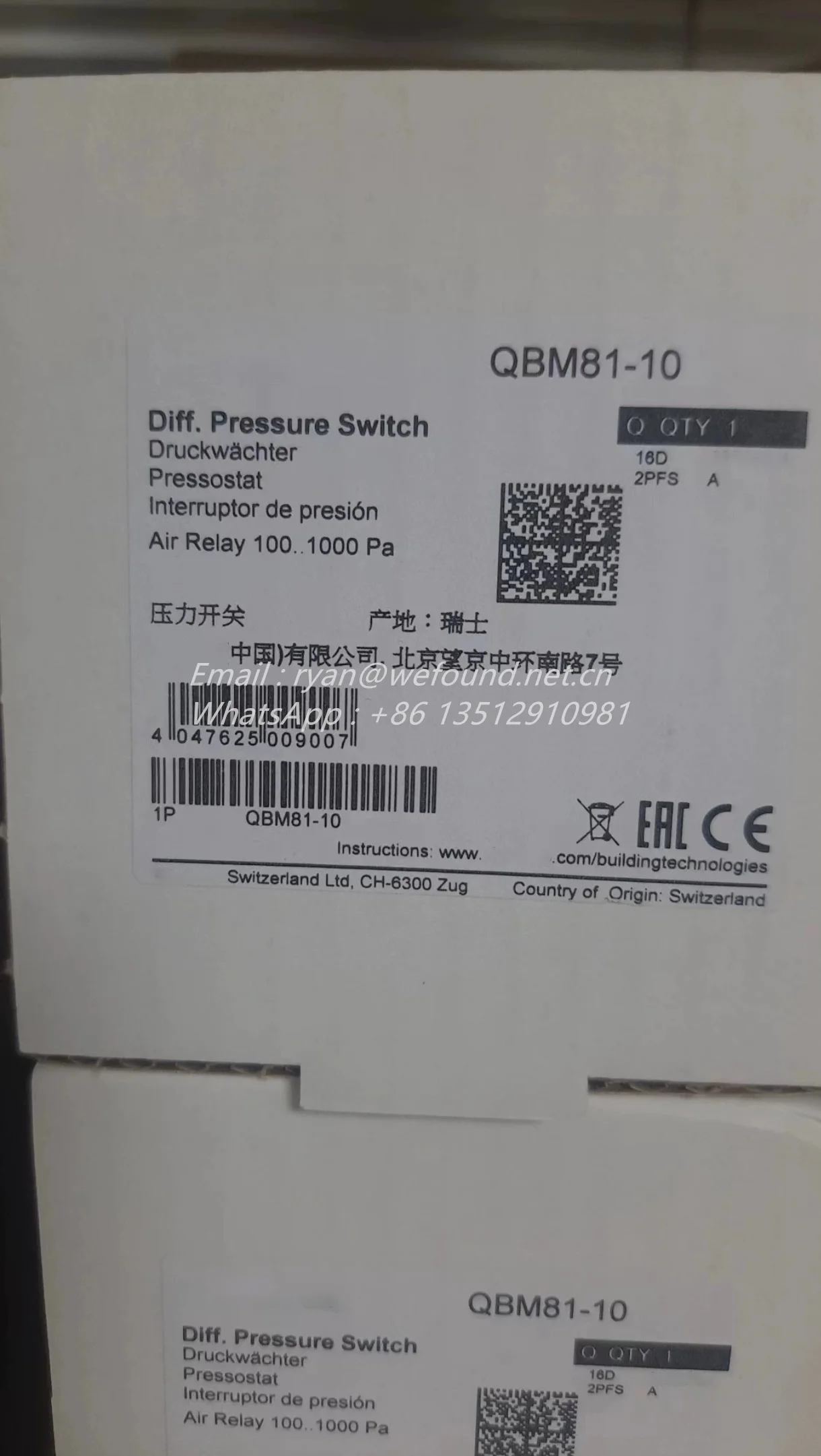 

QBM81-10 for SIEMENS Differential Pressure Switch