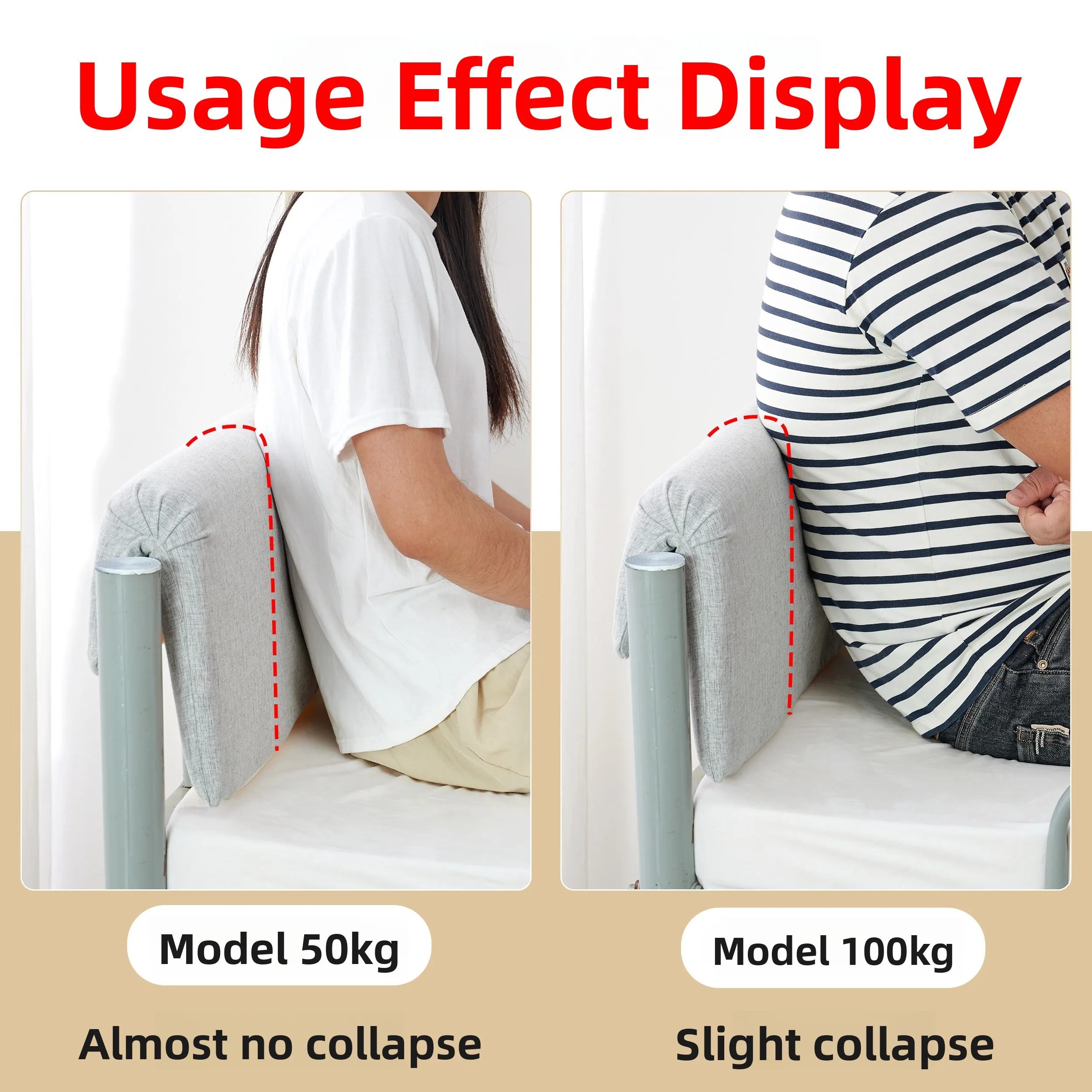 Grey Fabric Headboard Pillow Soft Cushion Integrated Reliable Adjustable Back Support with Hook Modern Minimalist Style Home ...