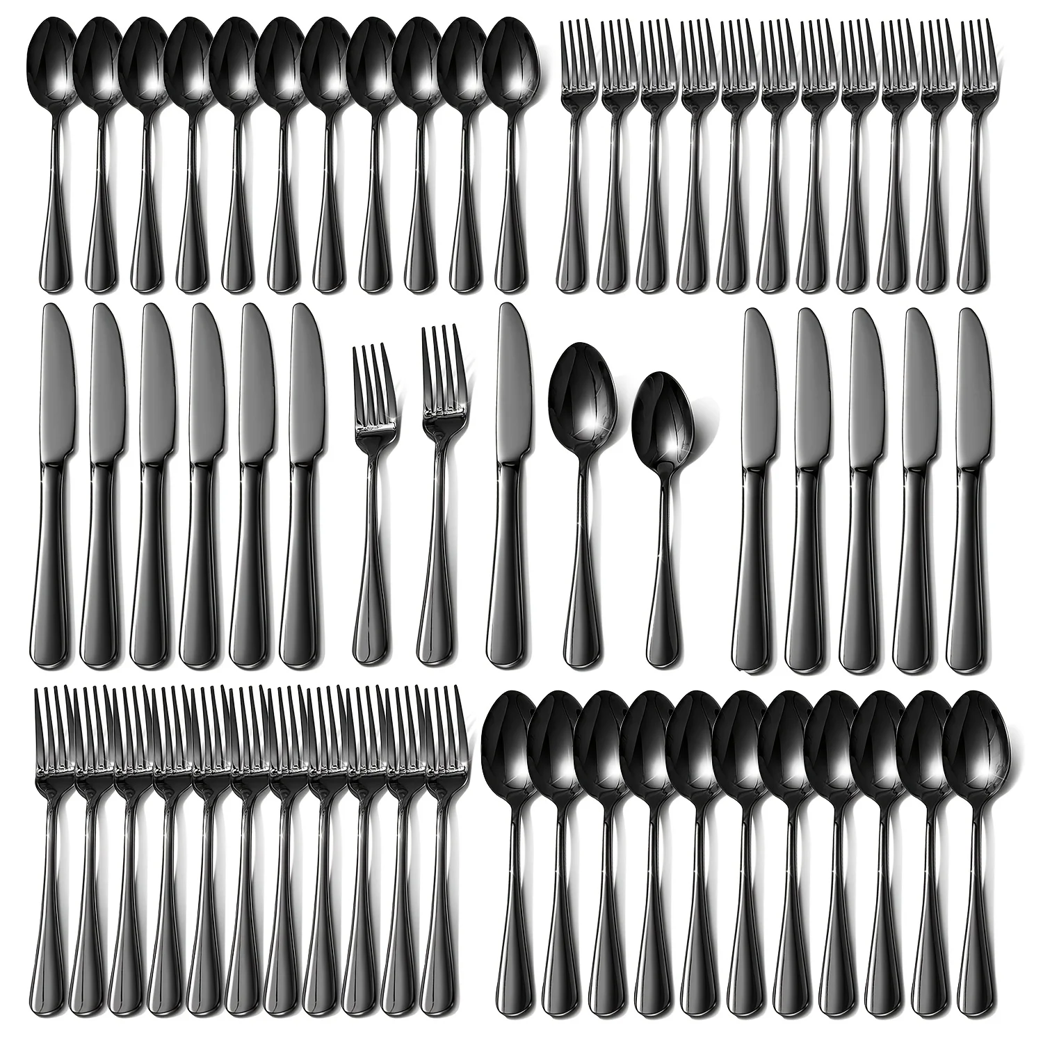 

us60pcs Black Silverware Set, Stainless Steel Flatware Cutlery Set Service for 12, Tableware Eating Utensils Include Knives/Forks/Spoons, Mirror Polished, Dishwasher Safed