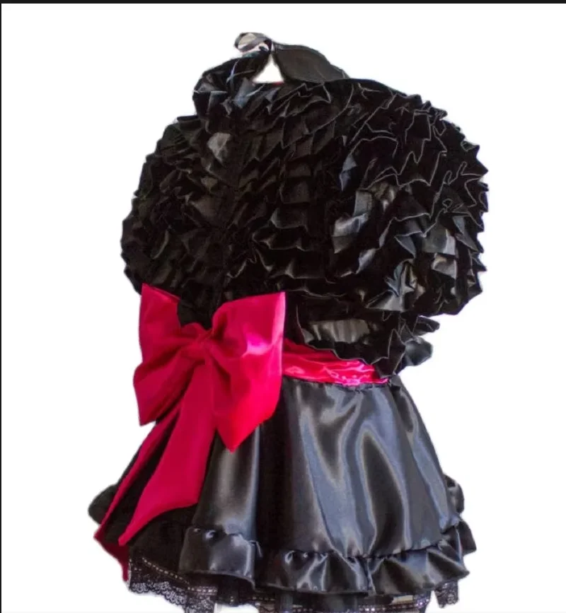 Gothic New Style Hot Selling French Sexy Sissy Black Red Ruffled Bow Ruffled Dress Maid Costume Customization
