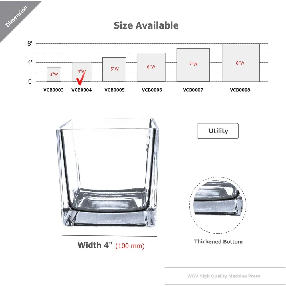 Vas Kubus Kaca Bening untuk Grosir, Tempat Lilin, 4x4x4 Inci, Aksen Bunga Elegan, Pot Tanaman, Terarium, Solusi Penyimpanan