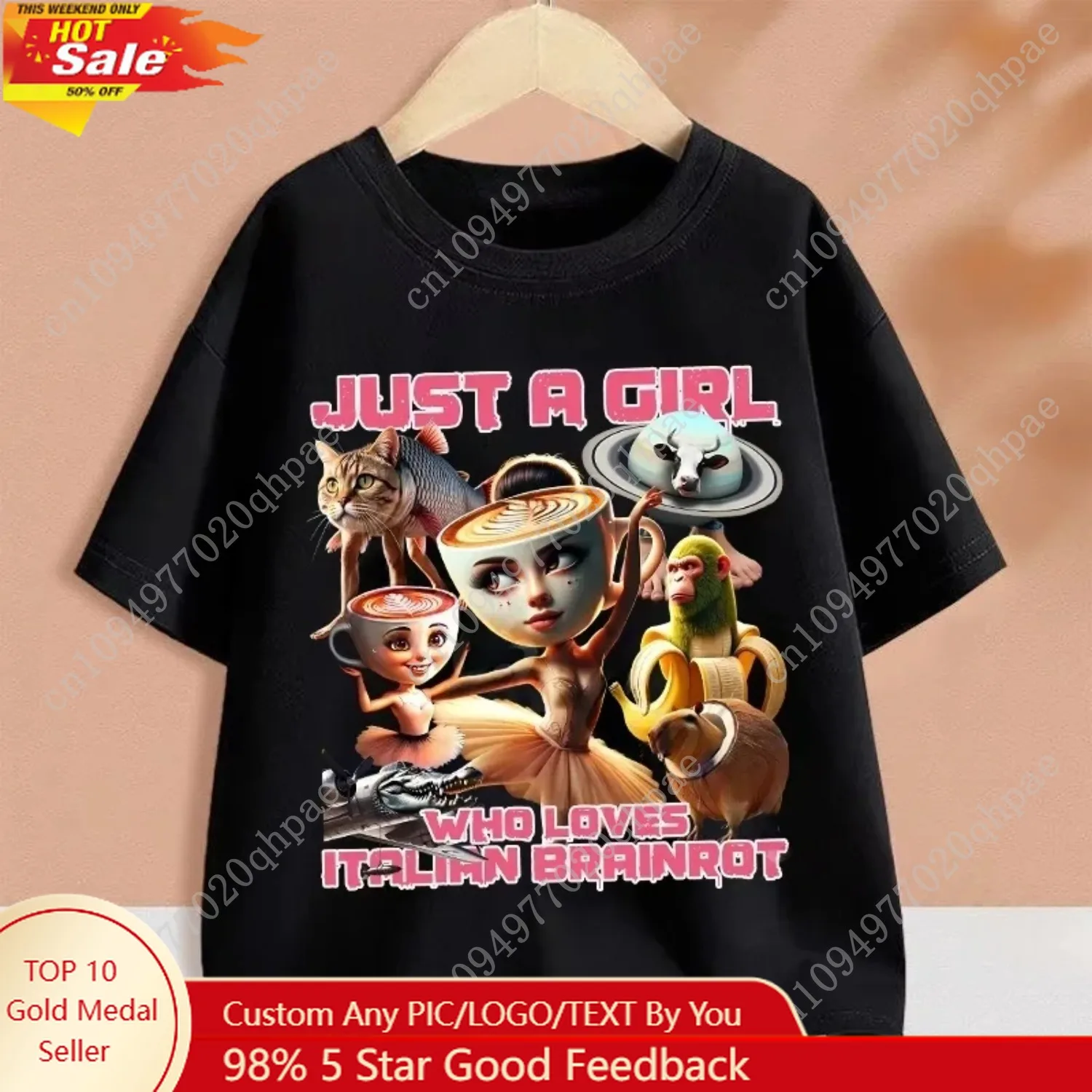 

2025 Girl Clothes Funny Italian Brainrot T-Shirt for Children Cartoon Graphics Casual Boy Clothes Short Sleeve Tops Kids Clothes