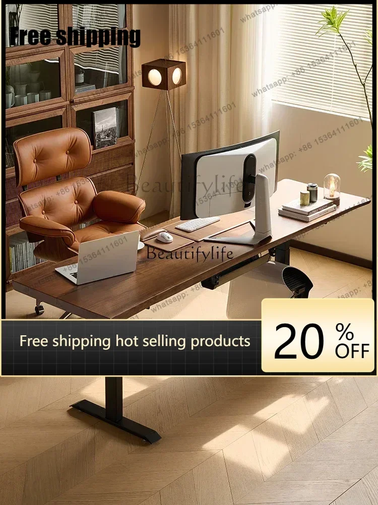 Solid wood electric lifting home office desk intelligent learning workbench