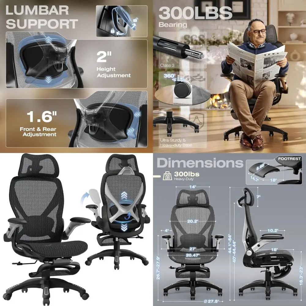 

Эргономичное офисное кресло X100 с сетчатой спинкой и подставкой для ног, большое и высокое кресло для рабочего стола с 5D-подлокотниками, регулируемой 3D-поясничной опорой, для геймеров