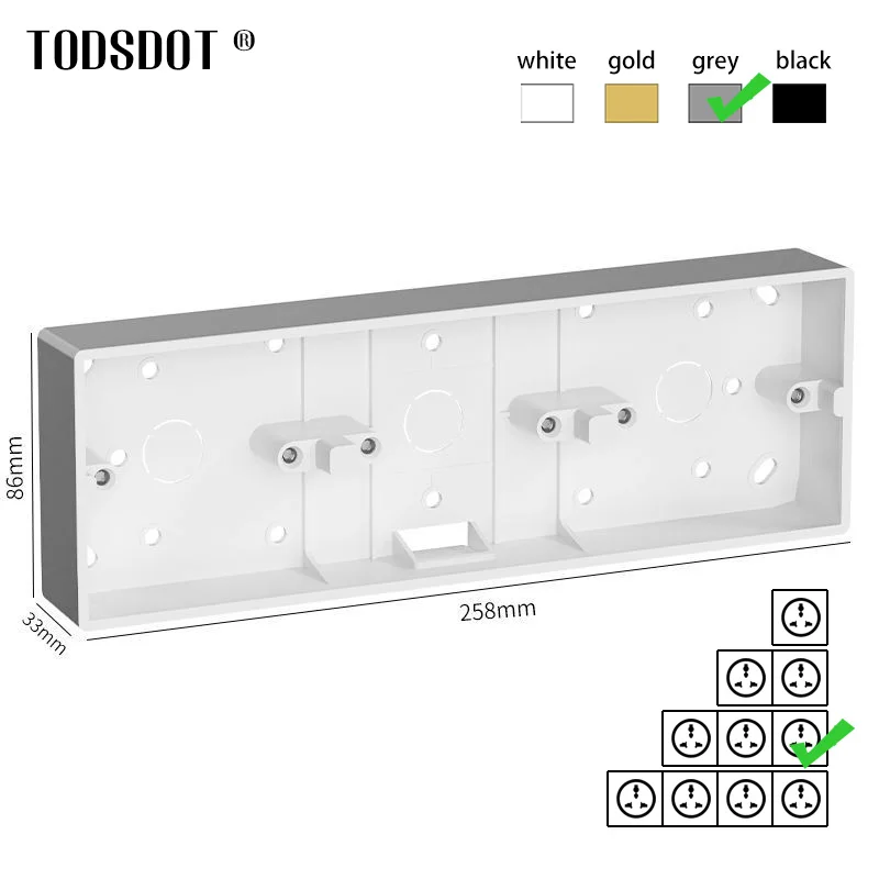 Grey 258-86-33 mm Switch Socket Box, On Wall Mount Triple Box Outfit  Junction Box, Grey Wall Surface Box Flame Retardant