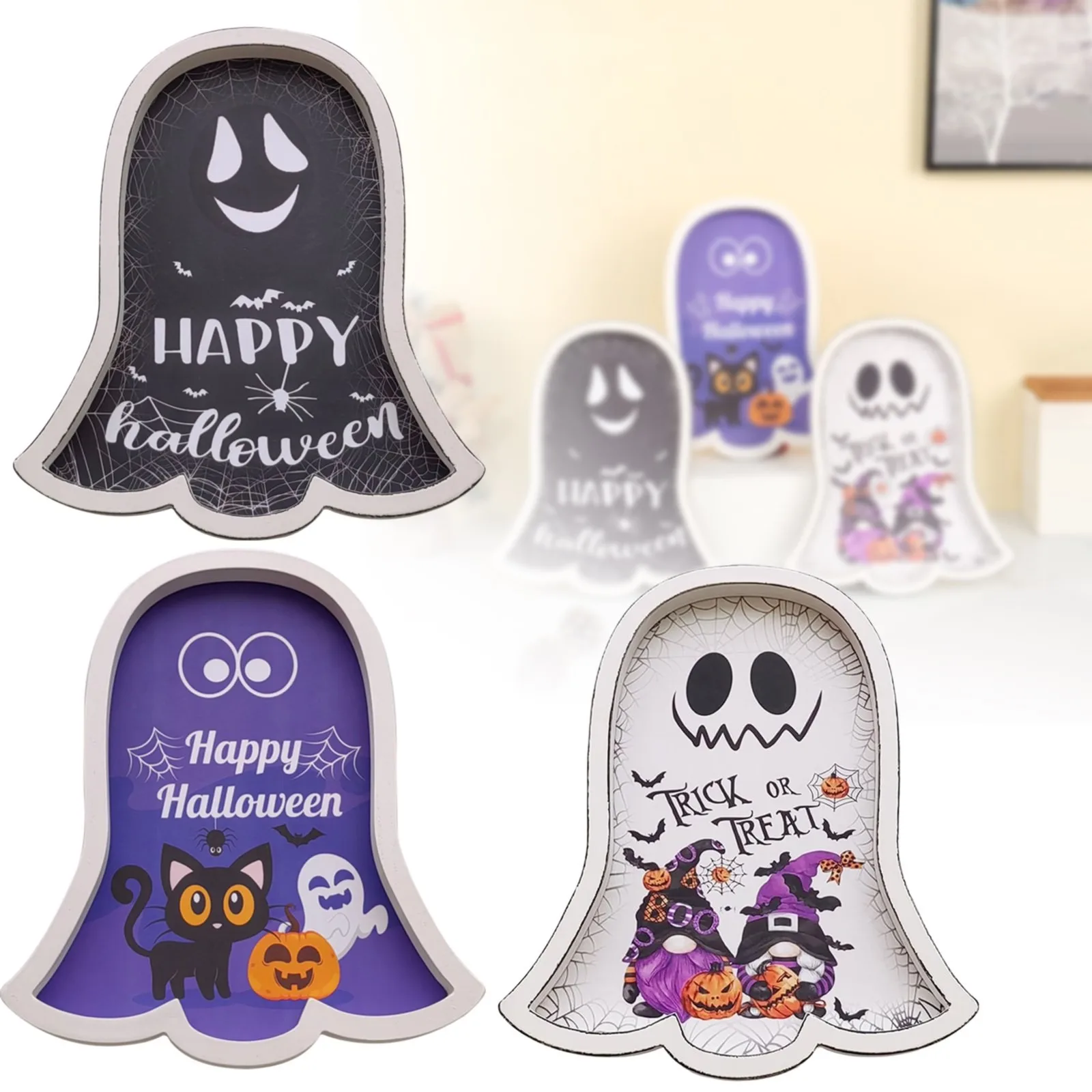 

Halloween Ghost Tray Wooden Shaped Serving Platter Snack Fruit Meat Cheese Board Charcuterie Plate Halloween Party Storage Plate