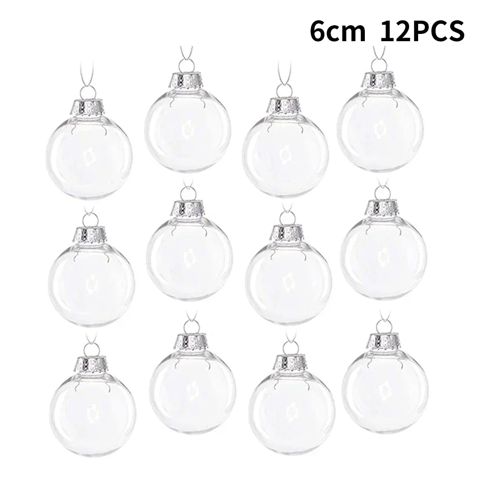 Transparent Ball Set of 12 Clear Plastic Baubles Balls with Silver Cord Iridescent Glass Baubles Balls Christmas Tree Ornament