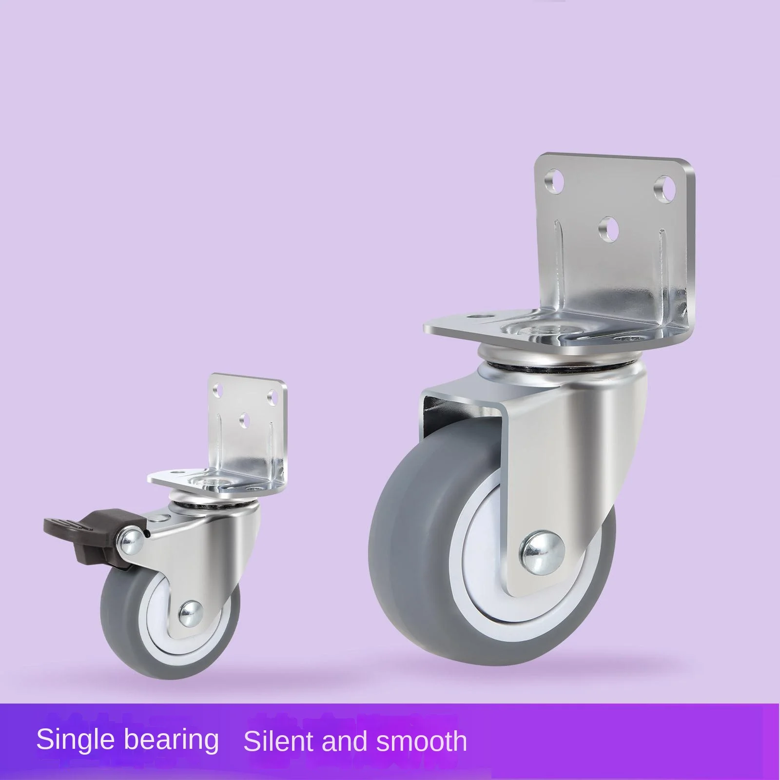 50 Pcs 2-inch L-Type TPR Silent Wheels with Brake, Cabinet Pulley Furniture Casters with Bearings and Swivel