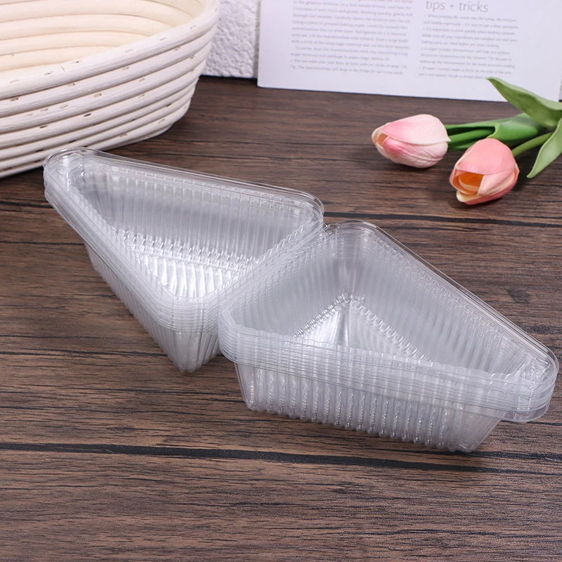 10Pcs Cake Slice Plastic Container Clear Triangle Dessert Box Food Packing Box Stackable Fruit Cake Sandwich Holder...