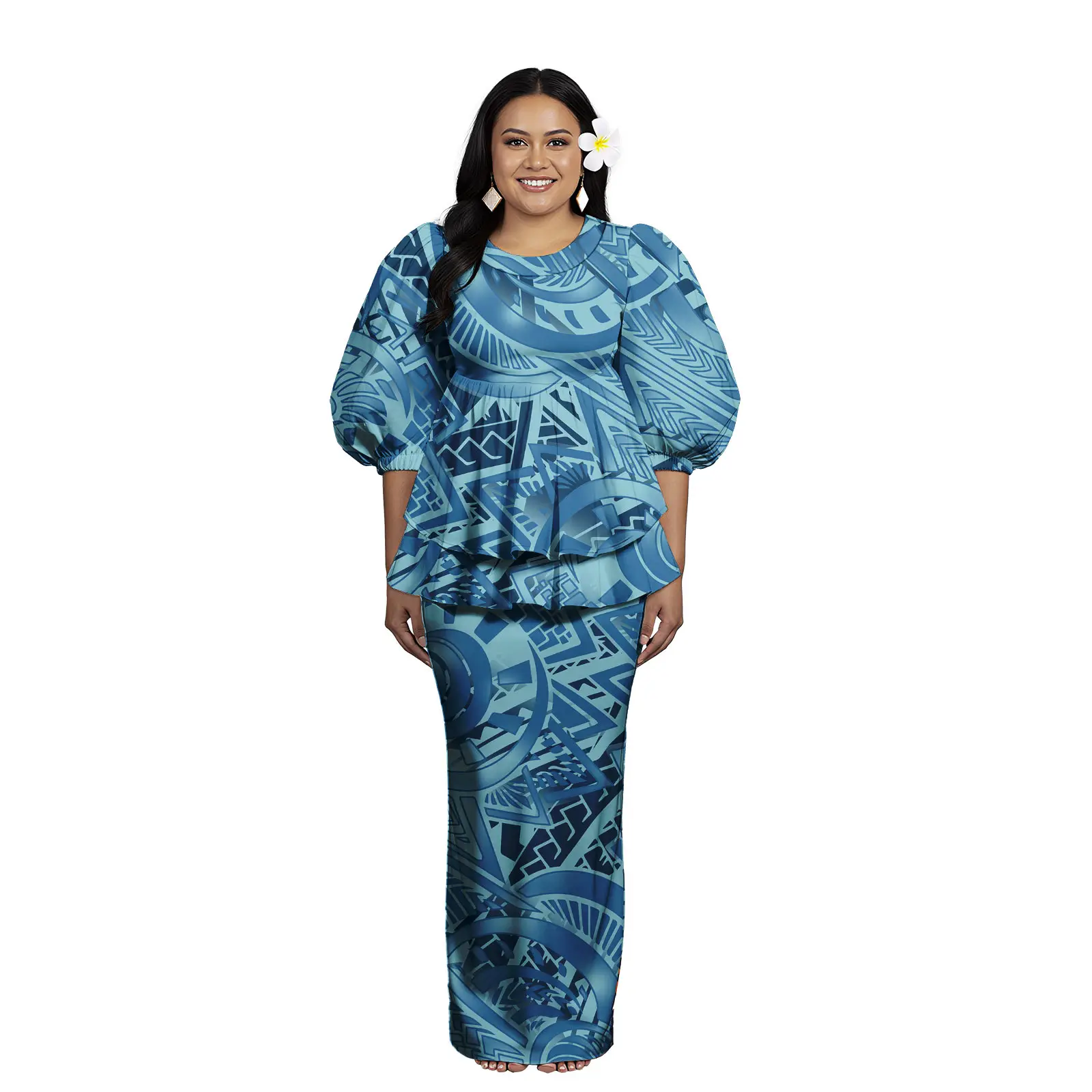 

Customized Tropical Puletasi Dress Pacific Ladies Classic Puletasi 2 Piece Set Women's Island Tribal Dresses Plus Size Clothing