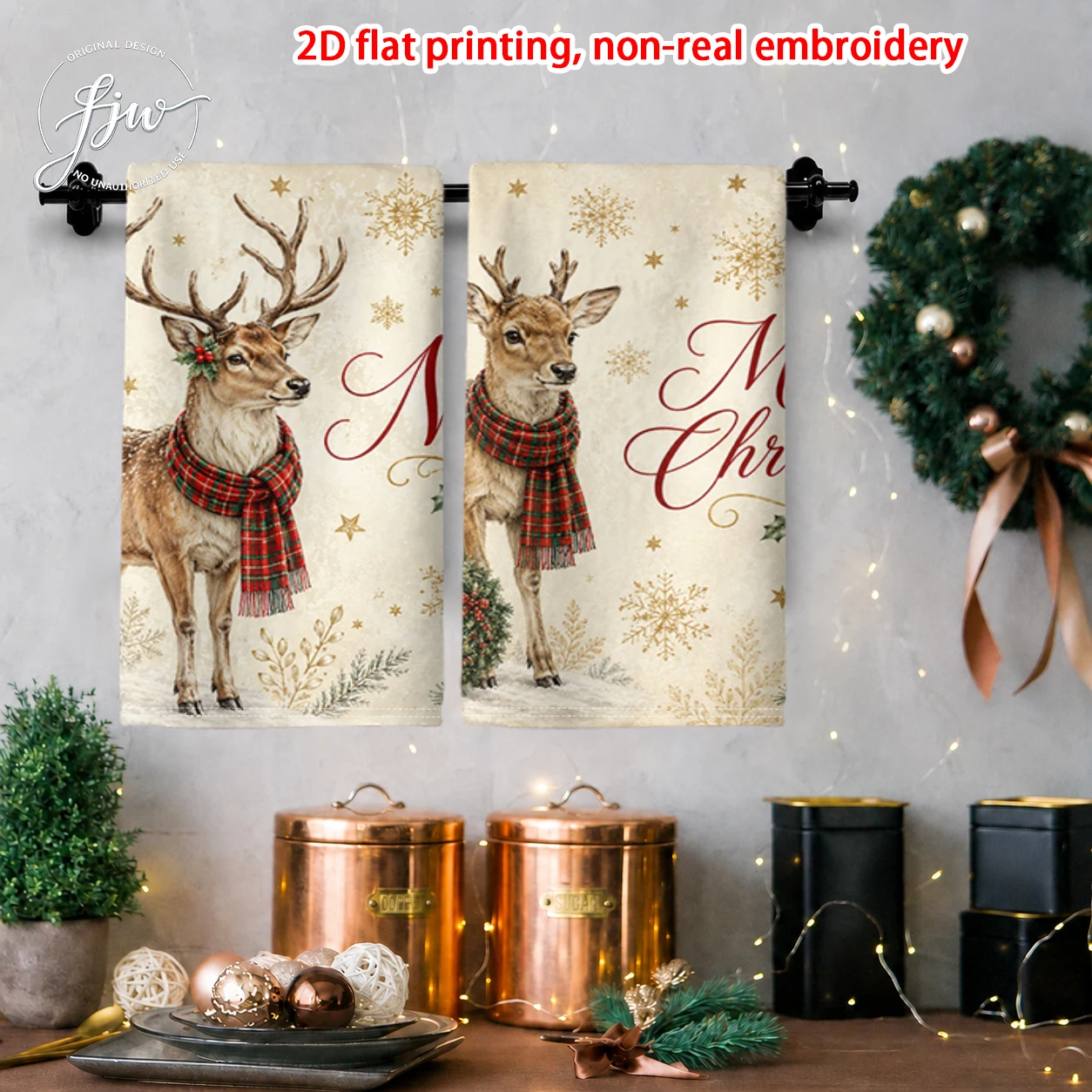 2pcs Christmas Kitchen Towels Set of 2 Vintage Xmas Farmhouse Dish Towels for Holiday Home Decor