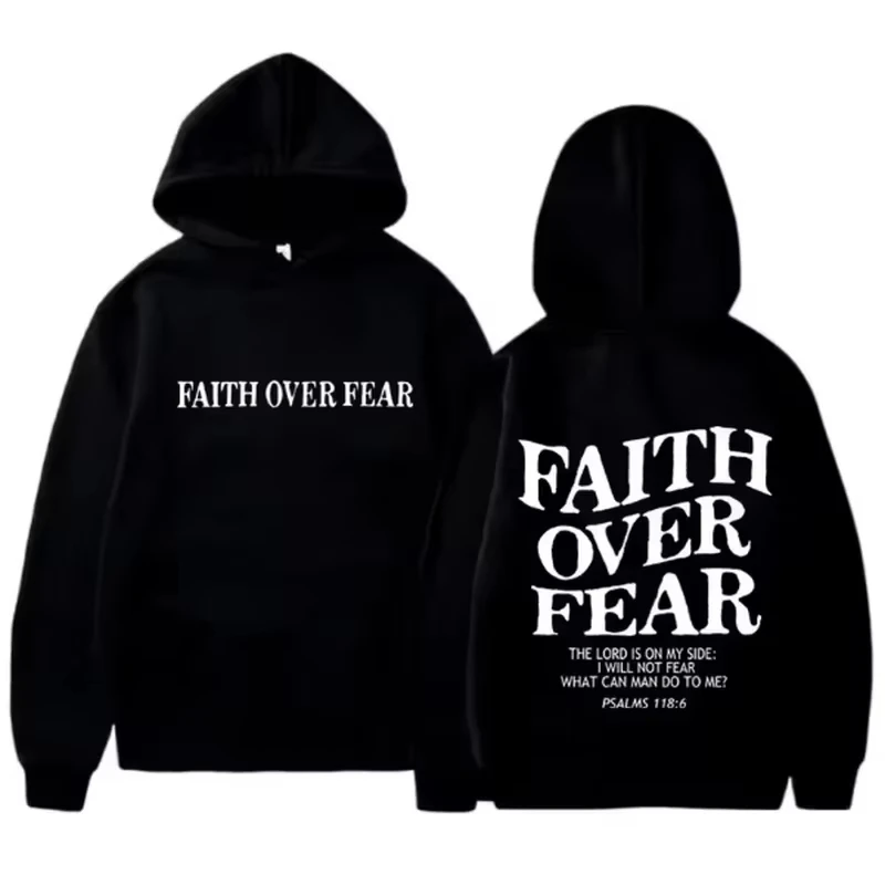 

Мужские и женские толстовки с принтом FAITH OVER FEAR, повседневные толстовки с длинными рукавами, толстовки в стиле Харадзюку в стиле хип-хоп, осенне-зимние теплые толстовки