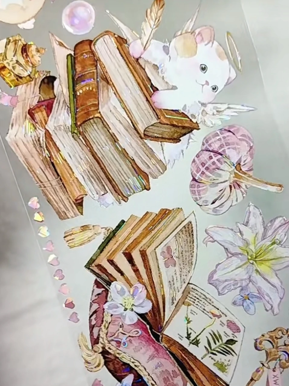5M Xiao Wang Paper, Meow Rabbit Old Bookstore Shell Shiny Pink Flower Pet Washi Tape Collage Planner
