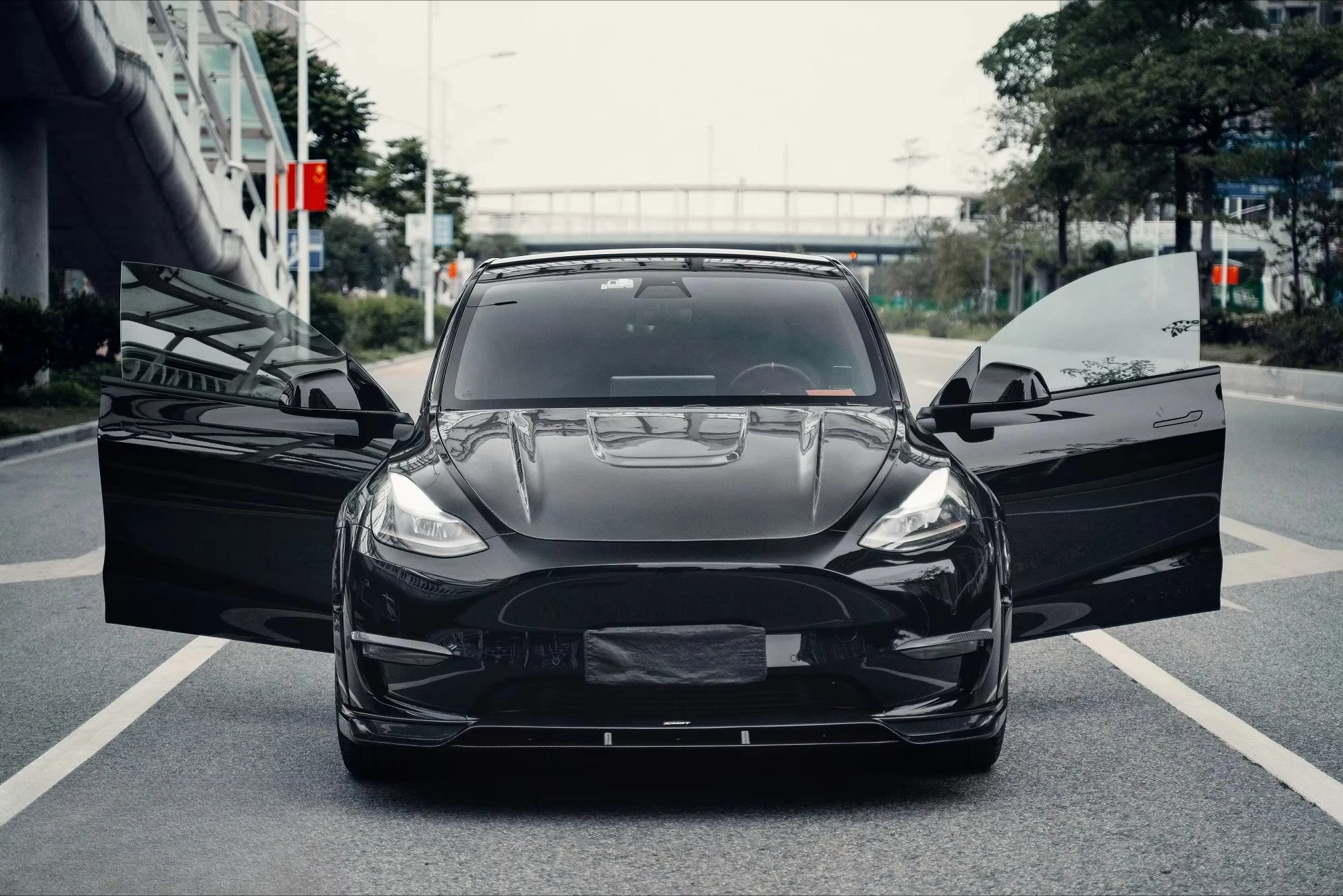 CMST Style Body Kit 'Tesla Model Y New High Quality Carbon Fiber Front Lip Rear Diffuser Side Skirts Engine Hood Spoiler Bolt-On