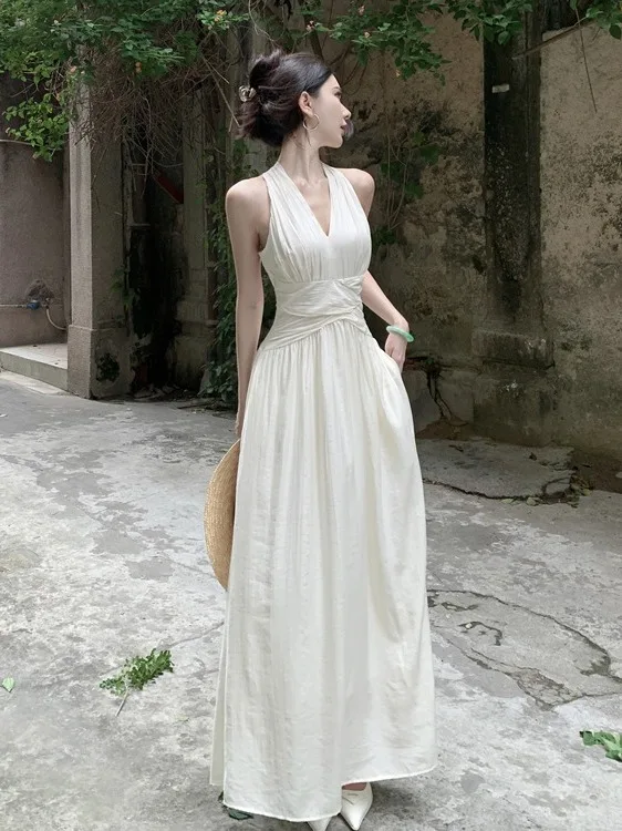 

plus Size V-Ne Svel Dr Women Summer 2025 New Sle Slimming Waist High Waist A-Line Long Dr for Vaion