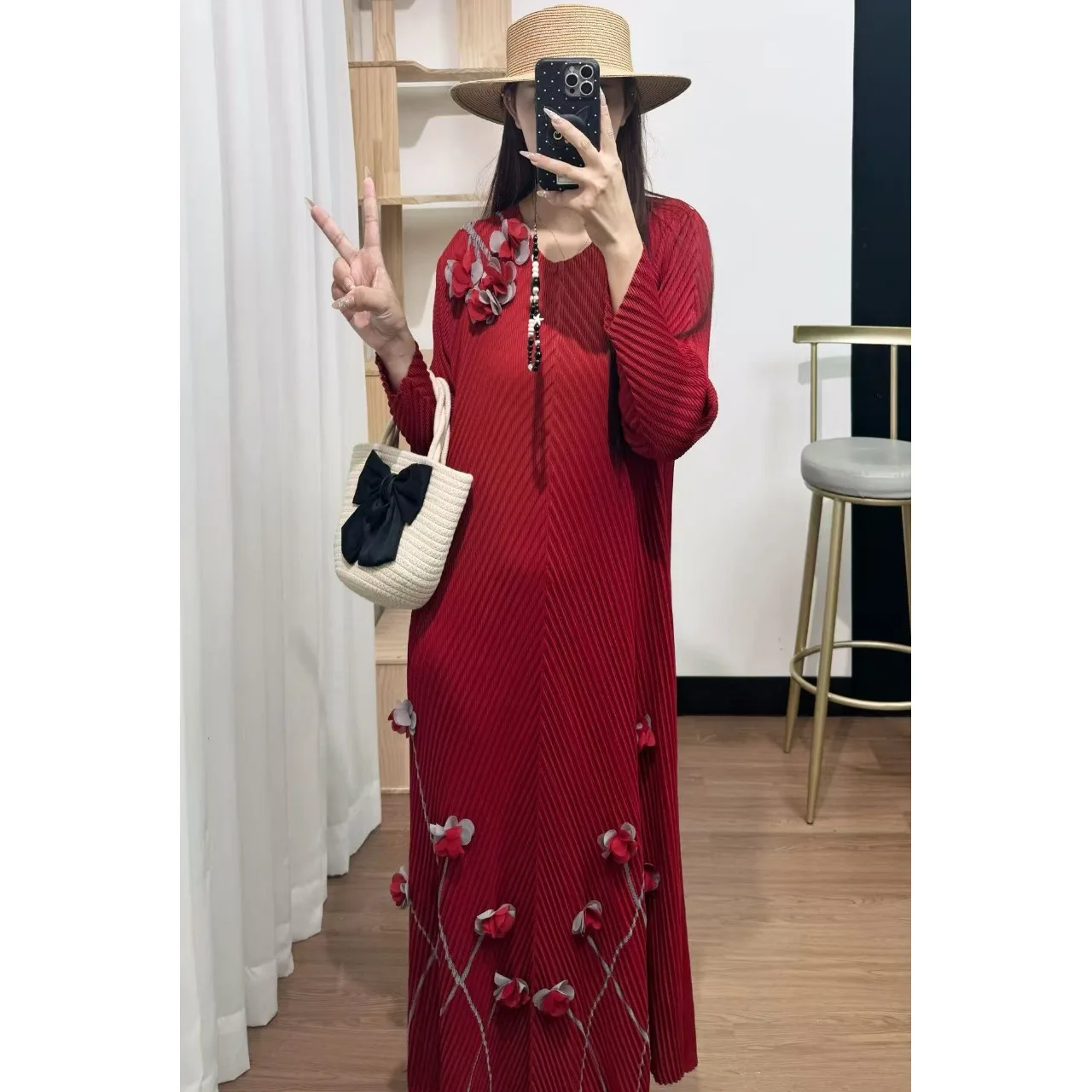 Sukienka w kwiatowy wzór, fason A-line, długa, z paskiem i plisowaną spódnicą dla kobiet, na wiosnę, lato, jesień i zimę, z włókna poliestrowego, wysoka...