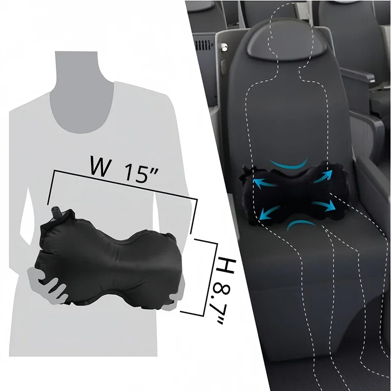 Inflatable Lumbar Support Pillow for Car Seat Airplane,Multifunction Foldable Travel Waist Cushion for Office Chair Trip Use