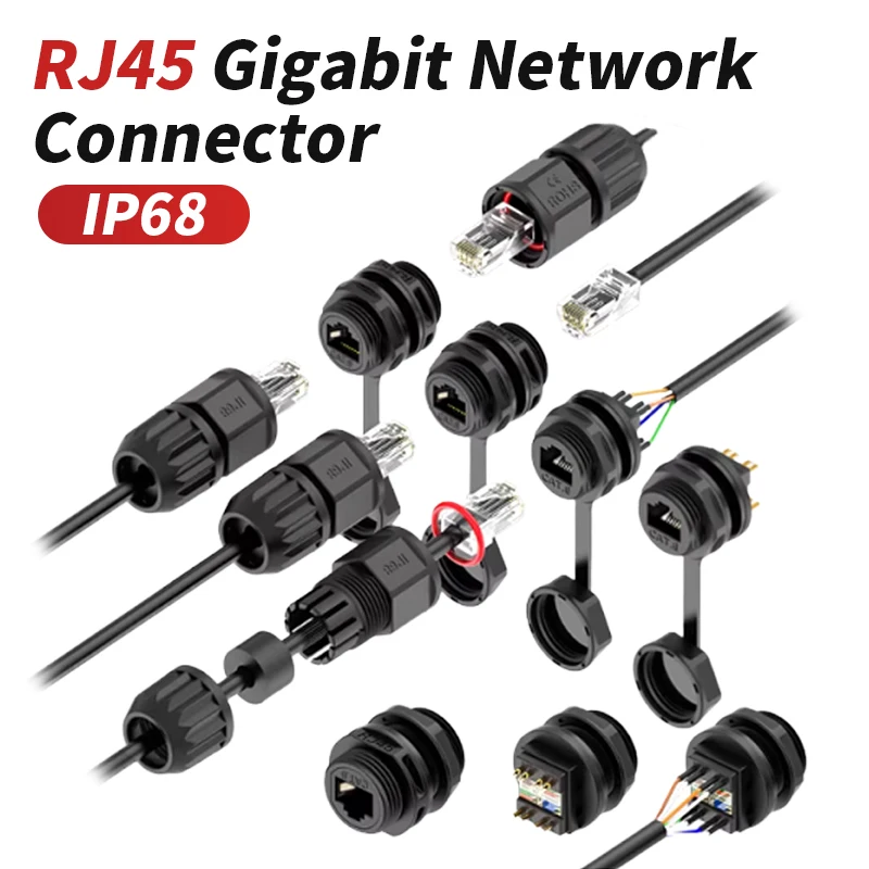 Welding CAT6 RJ45 Gigabit Network Connector Aviation Plug Rj45 Panel Mount 1.5A/125V Gold-plated Pin IP68 Waterproof Connector