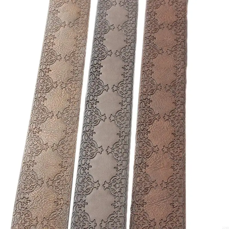 Engraved Embossed Faux Leather Belt Vintage PU Waist Belt with Antique Buckle