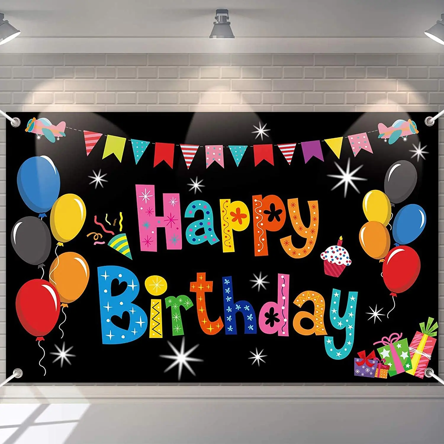 Colorful Happy Birthday Party Rainbow Banner Photography Backdrop Large Yard Sign Backgroud Indoor Outdoor Decorations