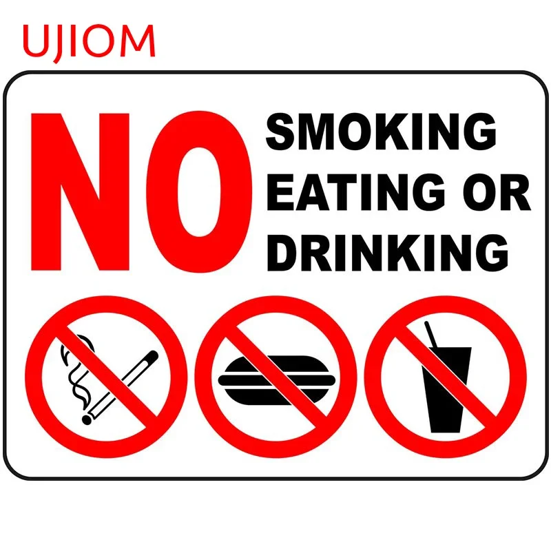 UJIOM 13cm x 9.8cm Prohibition Signs for Smoking Eating and Drinking Wall Stickers Creative Decal Occlusion Scratch Car Lable