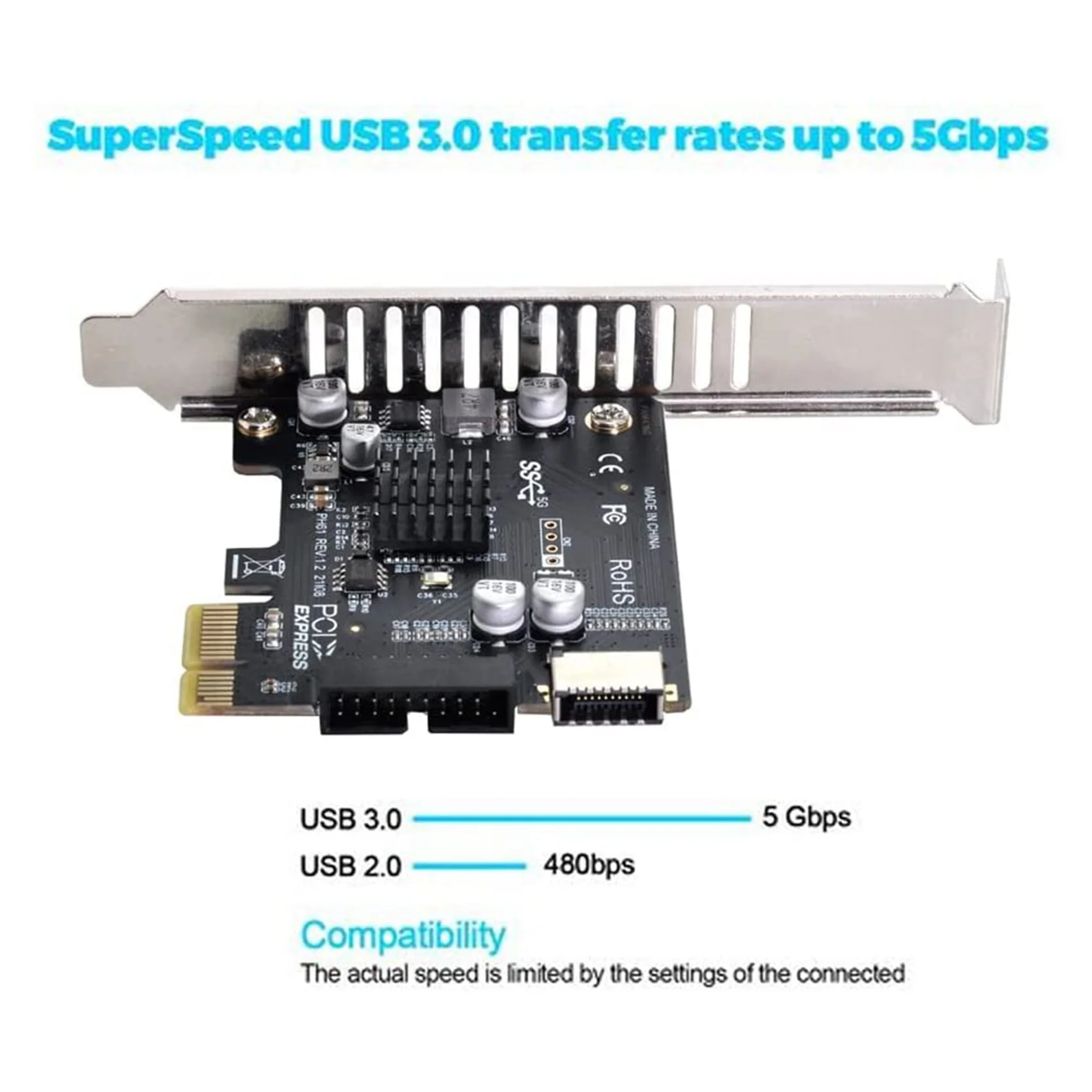 5Gbps Type-E USB 3.1 Front Panel Socket & USB 2.0 to PCI-E 1X Express Card VL805 Adapter for Motherboard