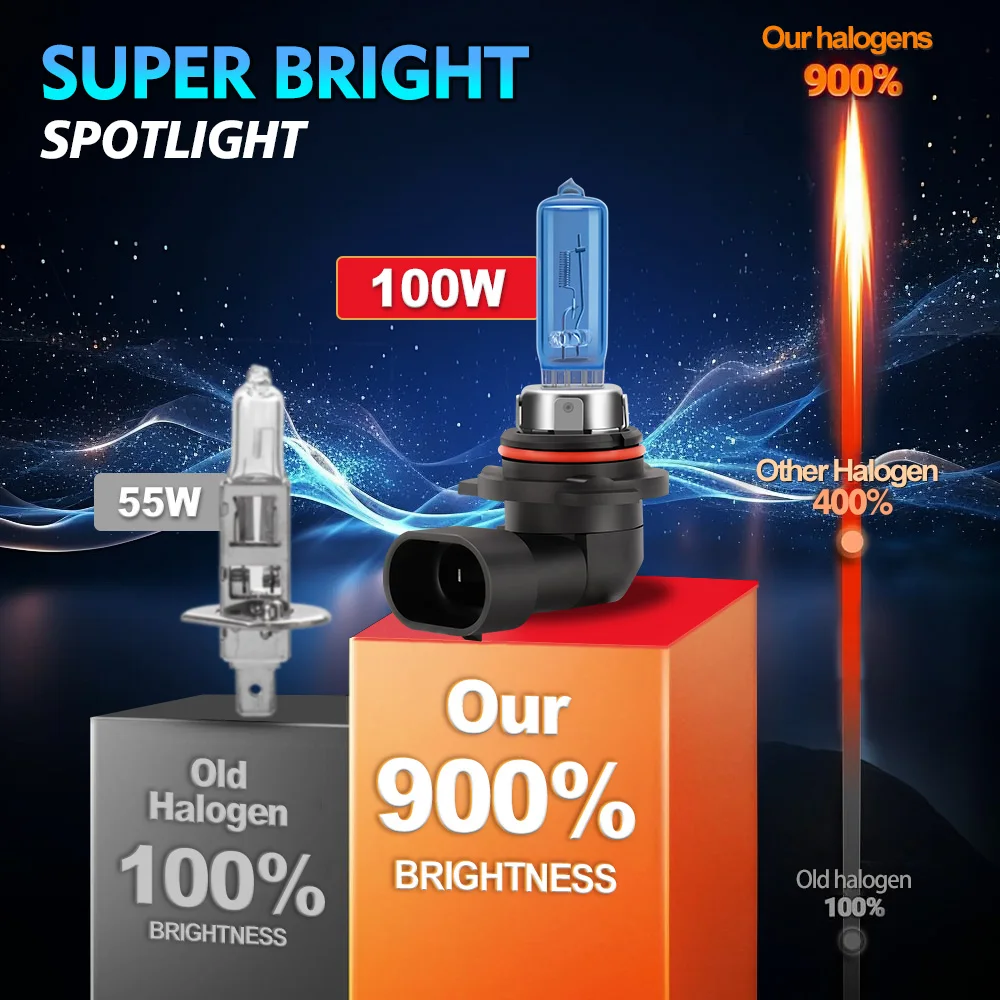 2PCS 26000LM Halogen Lights 100W H1 H4 H7 H9 H11 9005 HB3 9006 HB4 9007 9012 Auto Halogen Headlamp Bulbs 6000K 12V Car Lamps