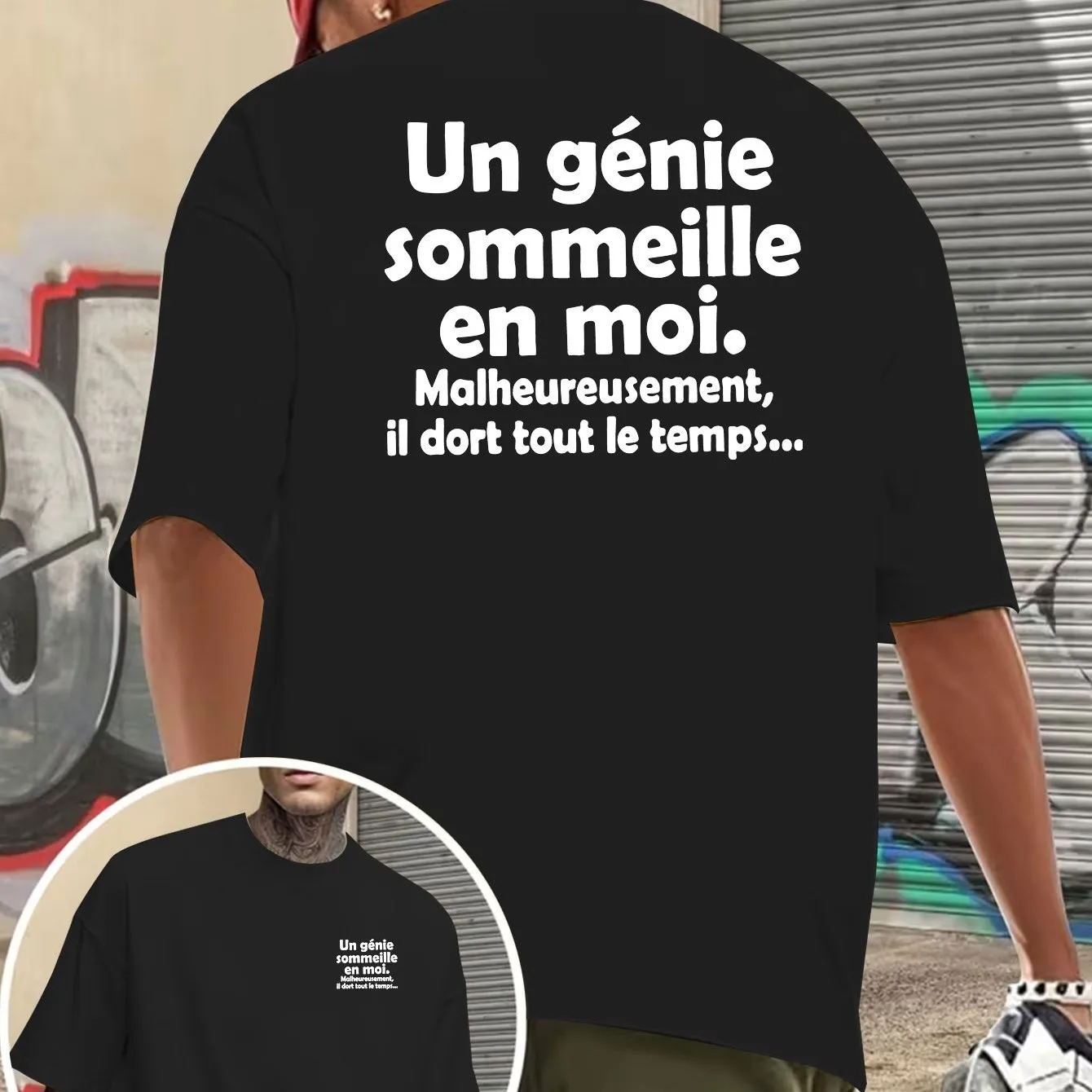 Funny French Genius Quote Graphic Men's Cotton T-Shirt Casual Loose Short Sleeve Tee Summer