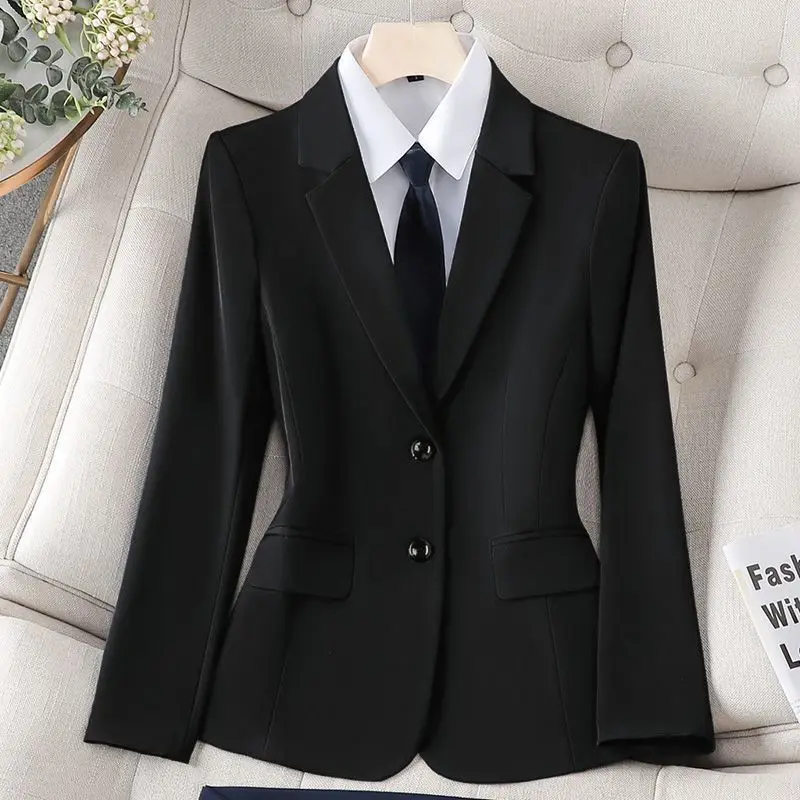 High-End Professional Suit Set Women's Black Suit Jacket Formal Wear for College Students Job Interviews And Work in Hotels