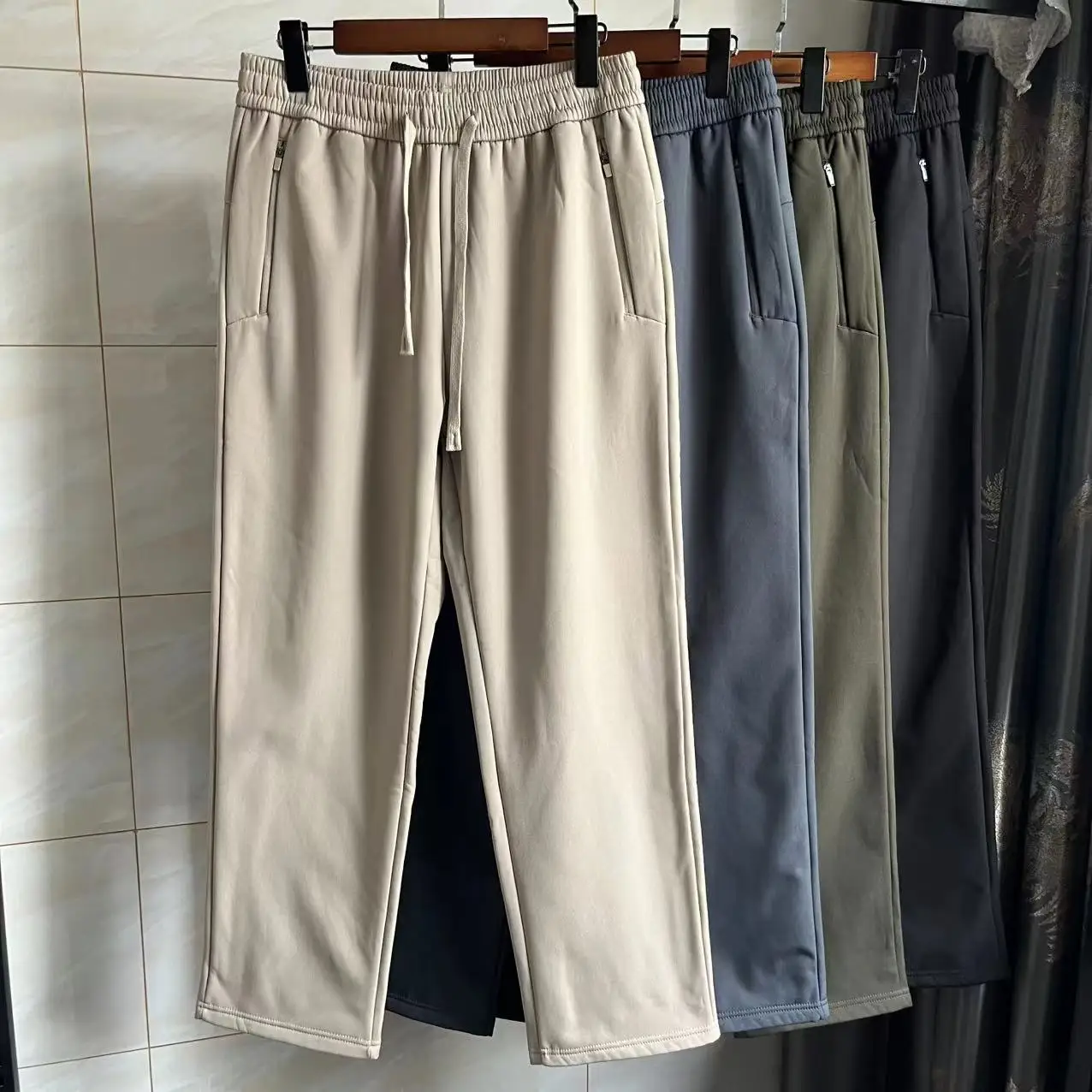 

Outdoor Windproof Waterproof Thiened Straight Leg Casual Pants 3D Tailoring Polyester Fiber Men's Autumn Winter Trousers