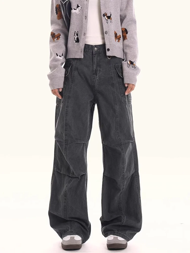 

Women's Grey Baggy Cargo Jeans Harajuku Japanese 2000s Style Oversize Denim Trousers Y2k Vintage Jean Pants Trashy Clothes 2024